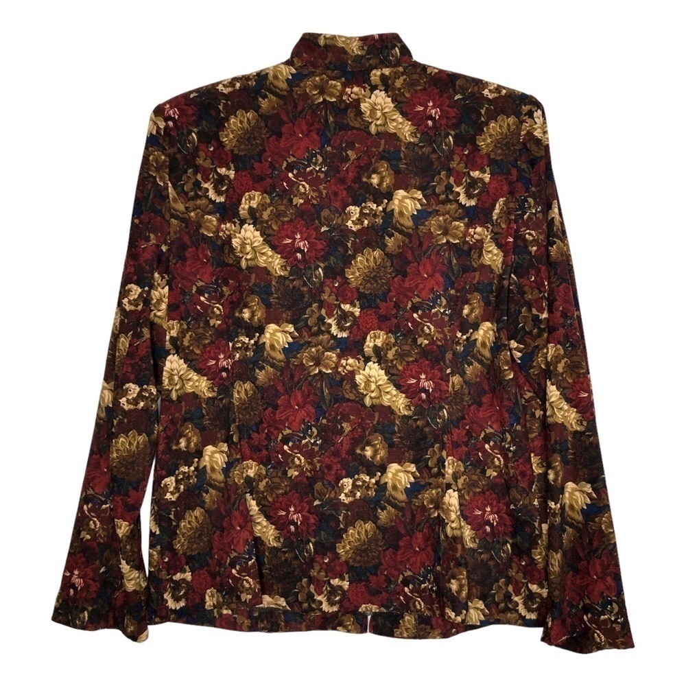 NOTATIONS PETITE Burgundy, Blue, Tan Floral Zip-Front Lightweight Jacket Size PS - Picture 2 of 5